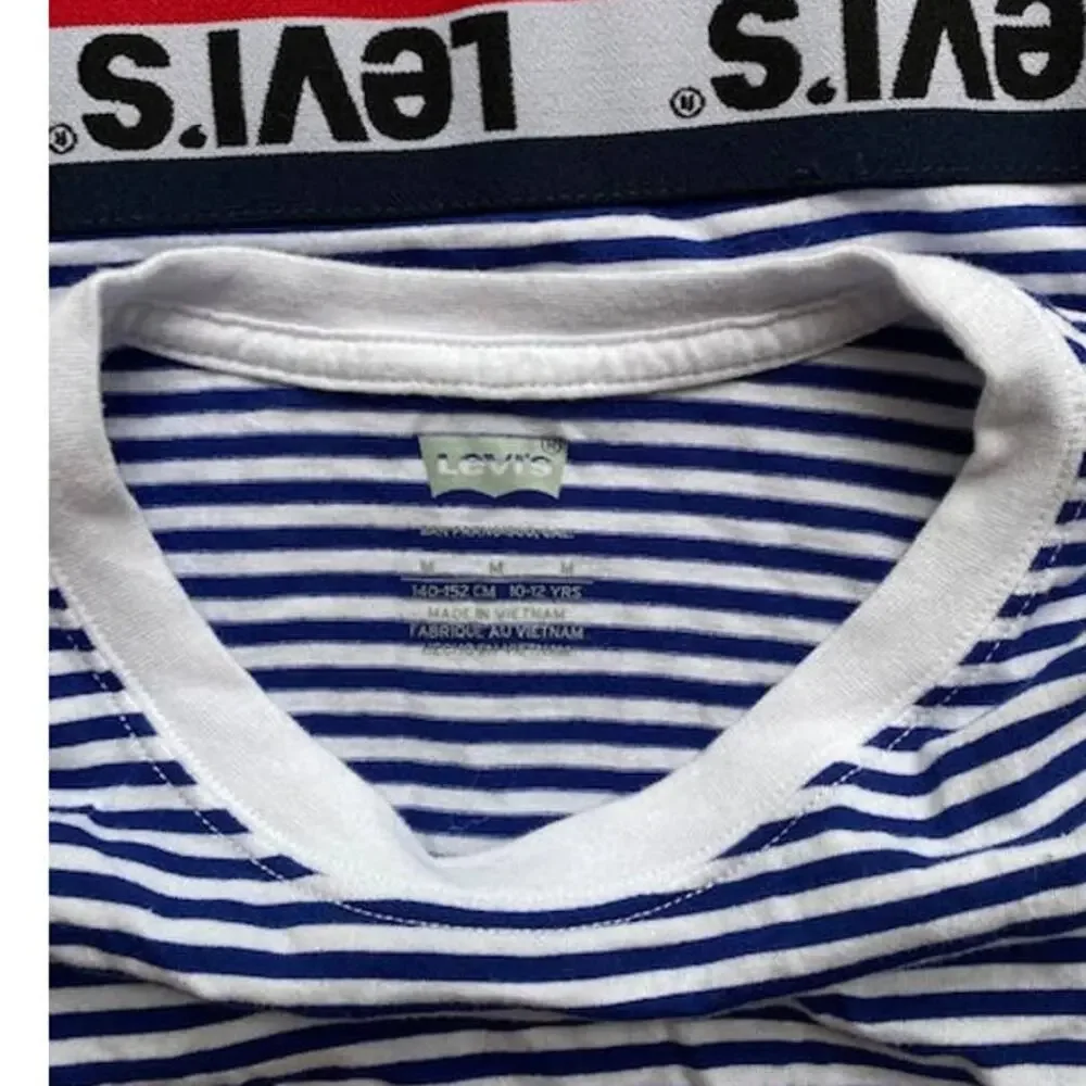 LEVI'S Blue & White Striped Red Tag Wide Band T-Shirt Top ~ Girls Size MEDIUM